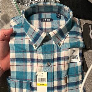 Izod Blue and White Casual Button Down Shirt